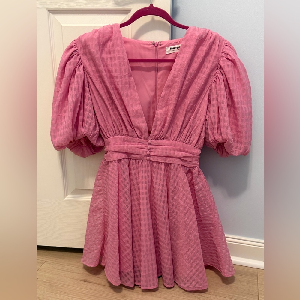 Showpo Pink Dress with Textured Puffy Sleeves - 4